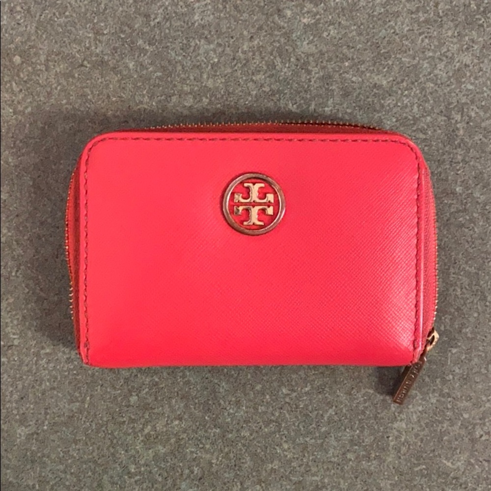 bright coral tory burch wallet